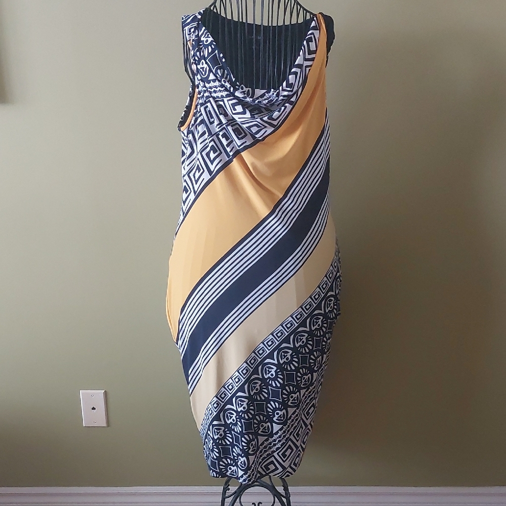 Elegant Asymmetrical Yellow and Blue Dress